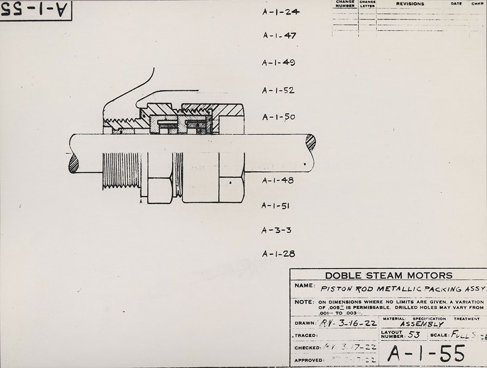 Doble- Piston Rod Metallic Packing Assembly, 1922.