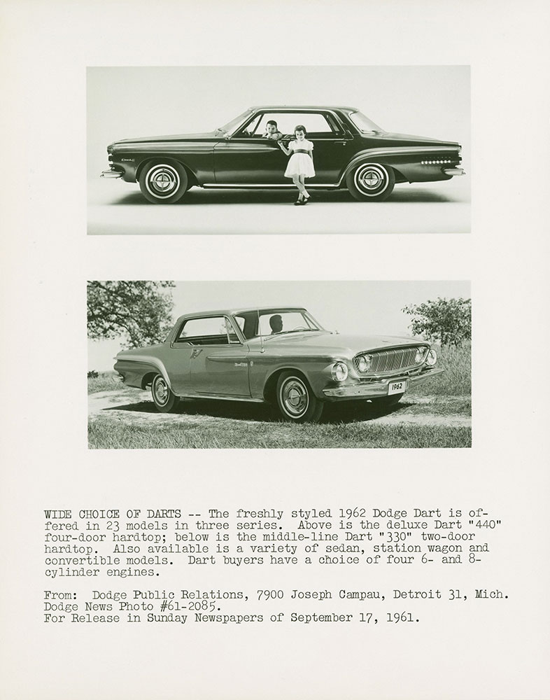 Dodge Dart, above 440 four-door hardtop; below 330 two-door hardtop - 1962