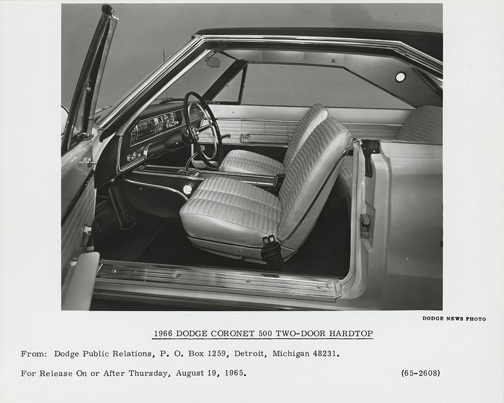 Dodge Coronet 500 Two-Door Hardtop, interior detail - 1966