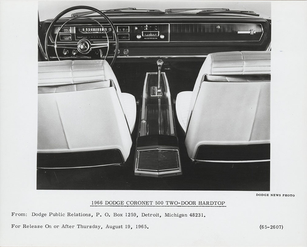 Dodge Coronet 500 Two-Door Hardtop, interior detail - 1966