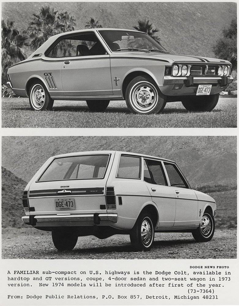 Top: Dodge Colt, hardtop- 1973. Bottom: Dodge Colt, station wagon- 1973.