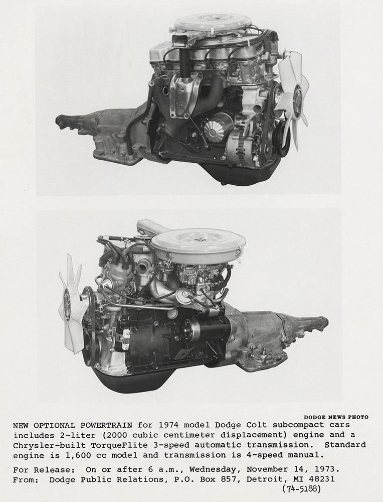 Dodge Colt powertrain - 1974