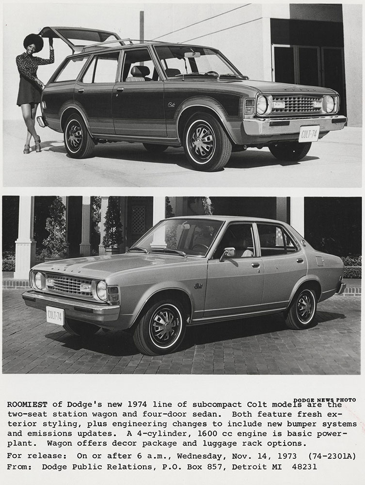 Top: Dodge Colt (station wagon)- 1974. Bottom: Dodge Colt (4 door sedan)- 1974.