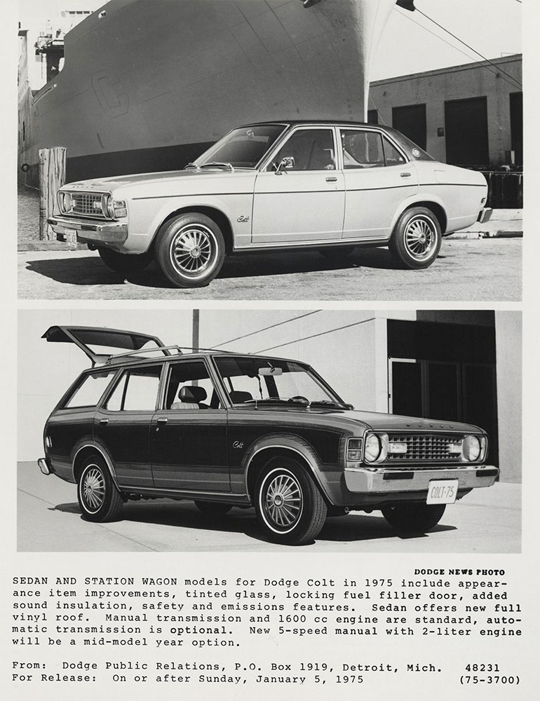Top: Dodge Colt (4 door)- 1975. Bottom: Dodge Colt (wagon)- 1975.