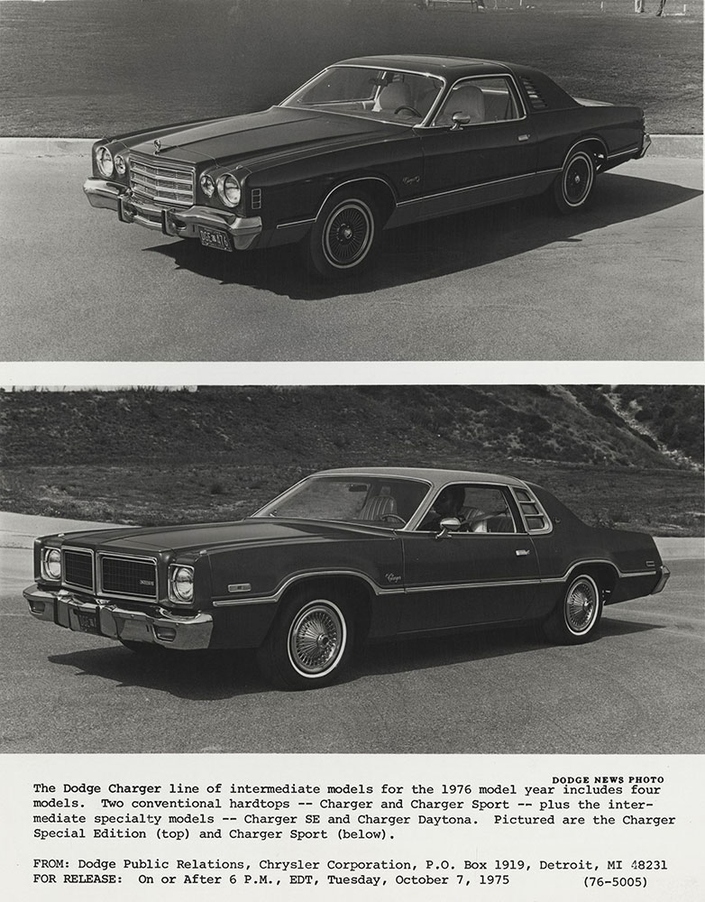Dodge Charger Special Edition (top): Charger Sport (below) -1976