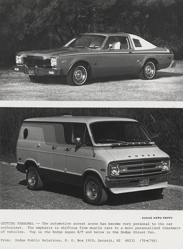 Dodge Aspen R/T (top): Dodge Street Van (below) - 1976