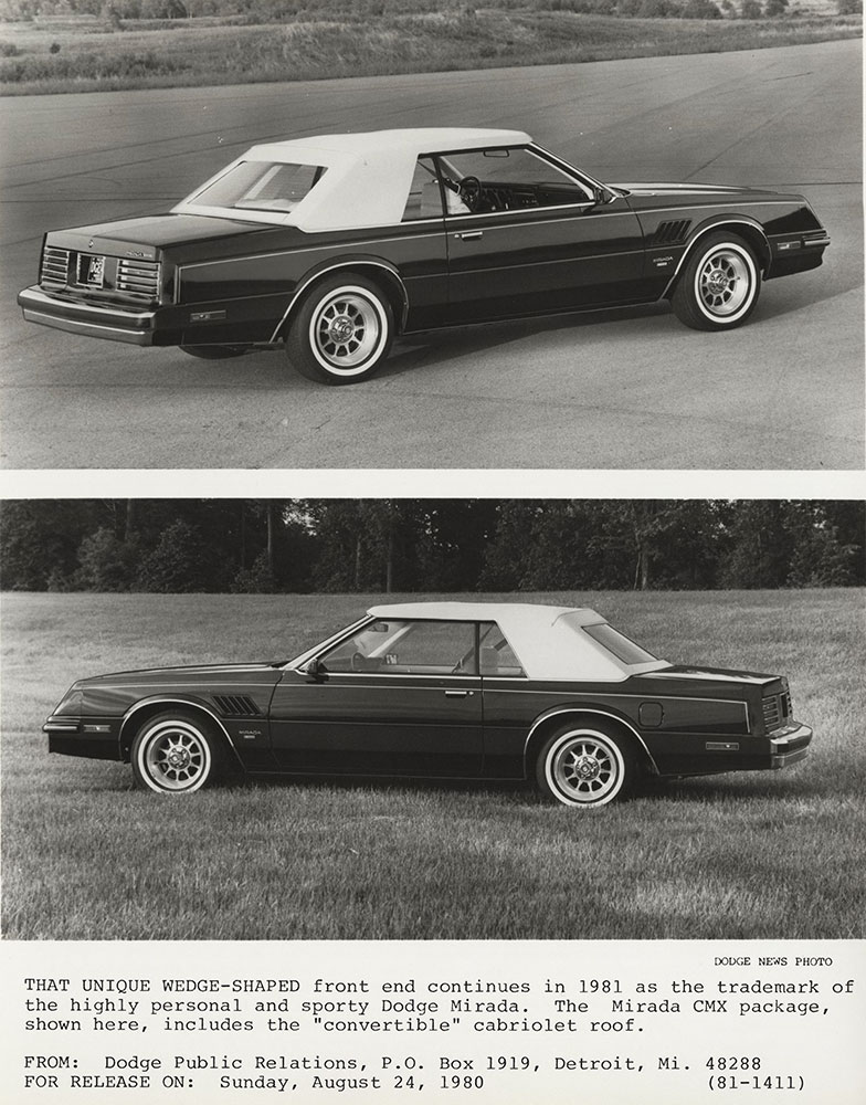 Dodge Mirada coupe, with simulated convertible top - 1981