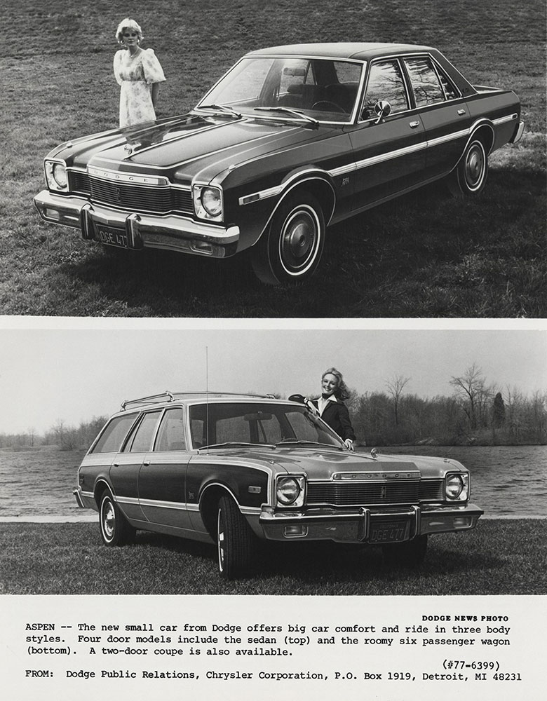 Dodge Aspen (top) 4 door sedan; (bottom) station wagon - 1977