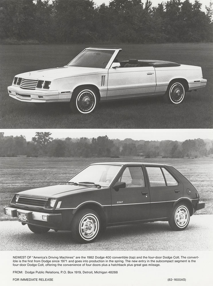 Dodge 400 Convertible and Dodge Colt : 1982