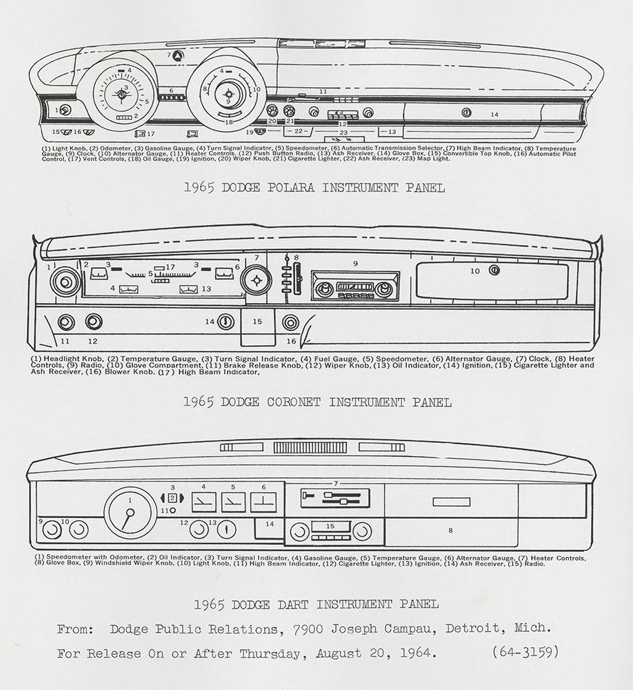 Dodge 1965 Polara, Coronet, Dart Instrument Panel