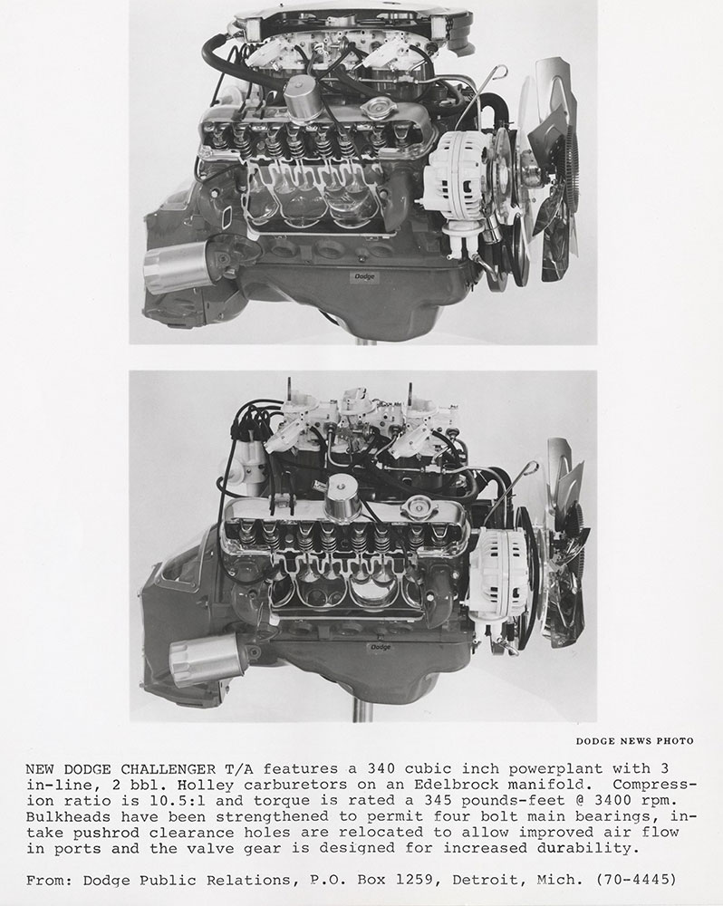 Dodge Challenger 340 cubic inch powerplant: 1970