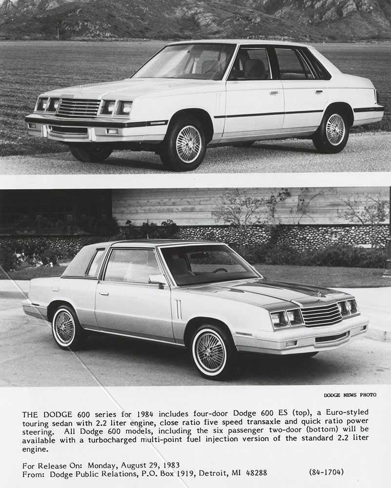 Dodge 600 ES (top) and Dodge 600 two-door (bottom) for 1984