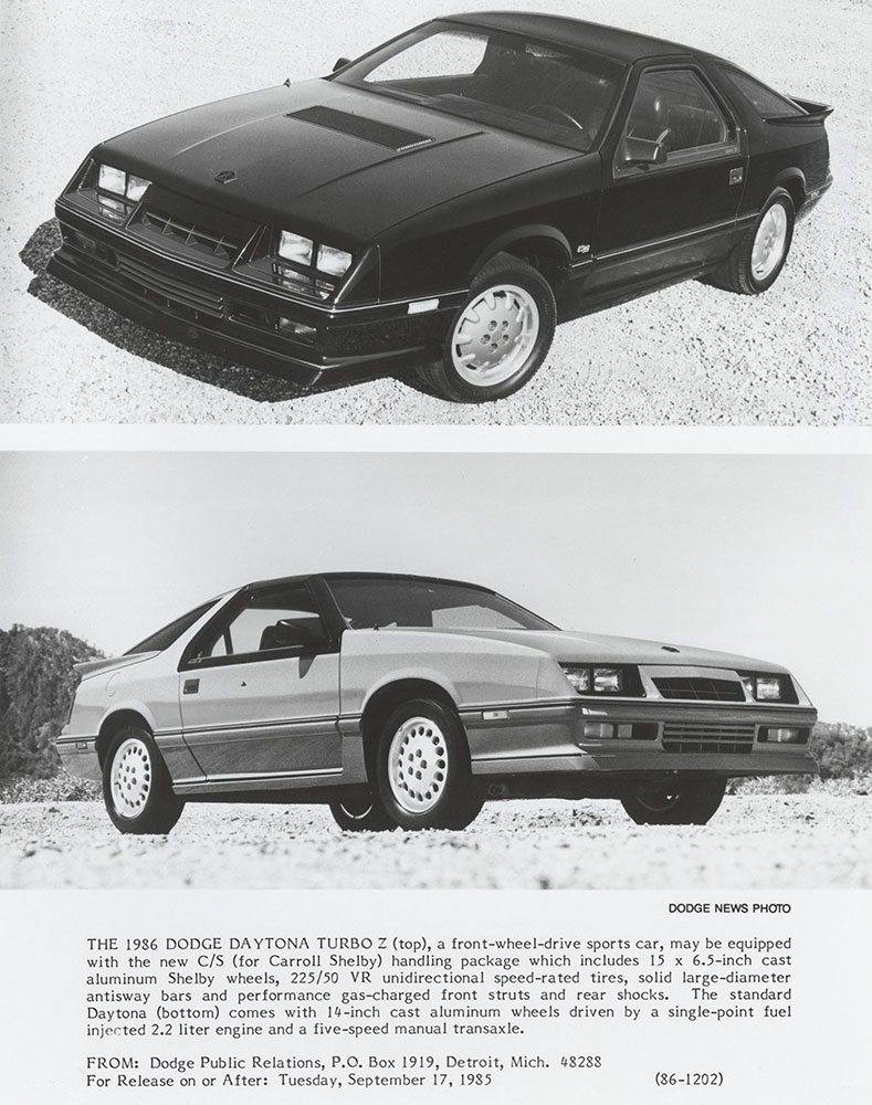 Dodge 1986 Daytona Turbo Z (top) and Daytona (bottom)