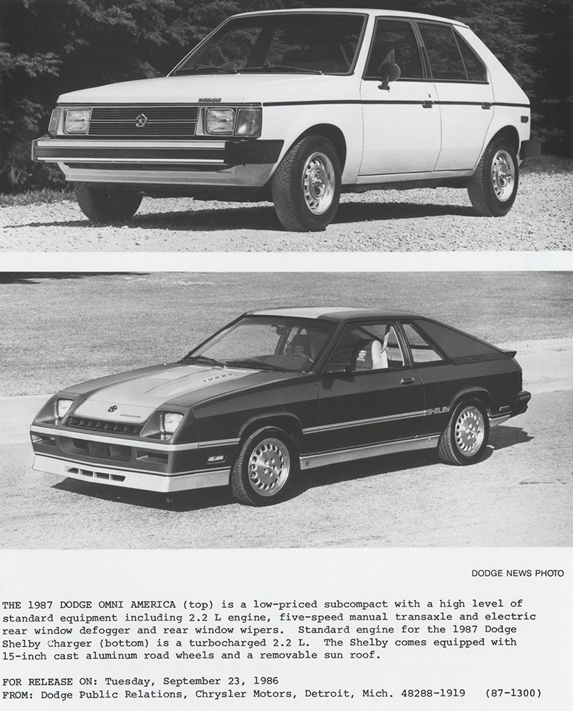 Dodge 1987 Omni America (top), Dodge Shelby Charger (bottom)