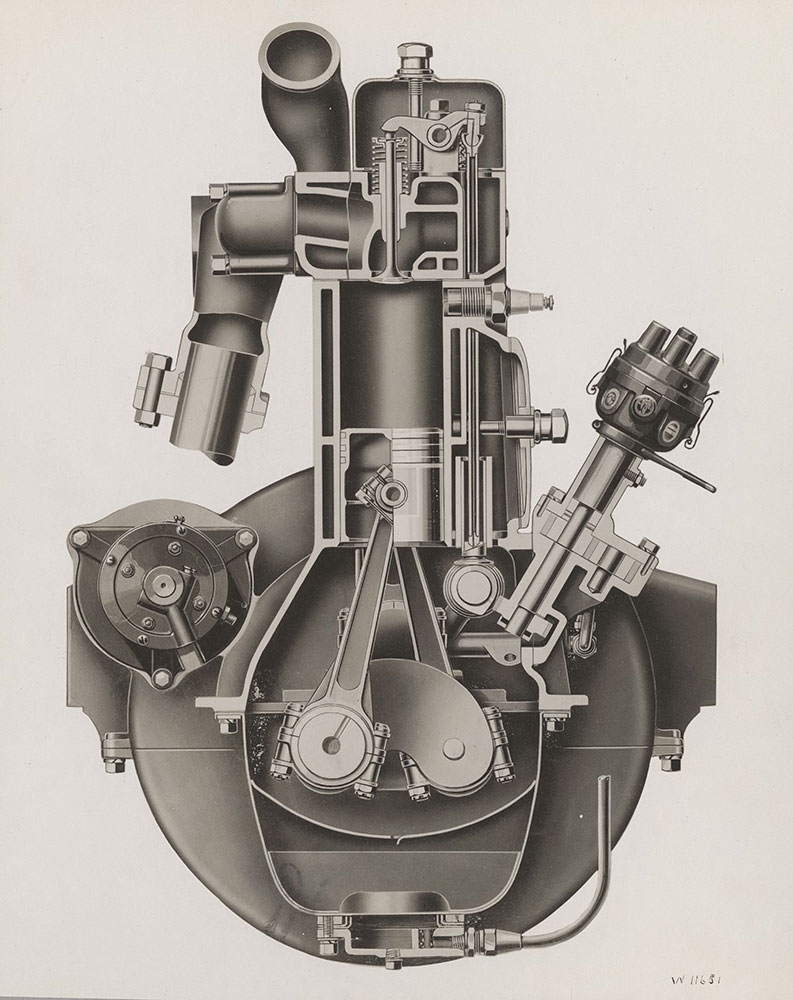Dort six-cylinder motor, front section, cutaway: 1923