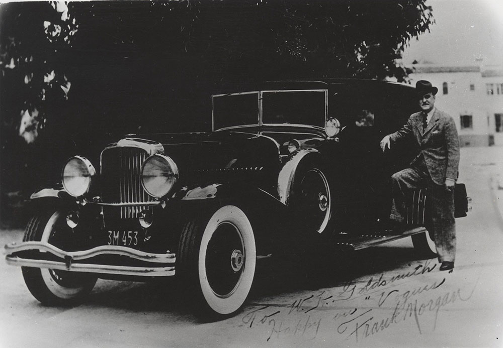 Duesenberg Model J with berline bodywork by Willoughby. Hollywood actor Frank Morgan promoting Vogue Tires.