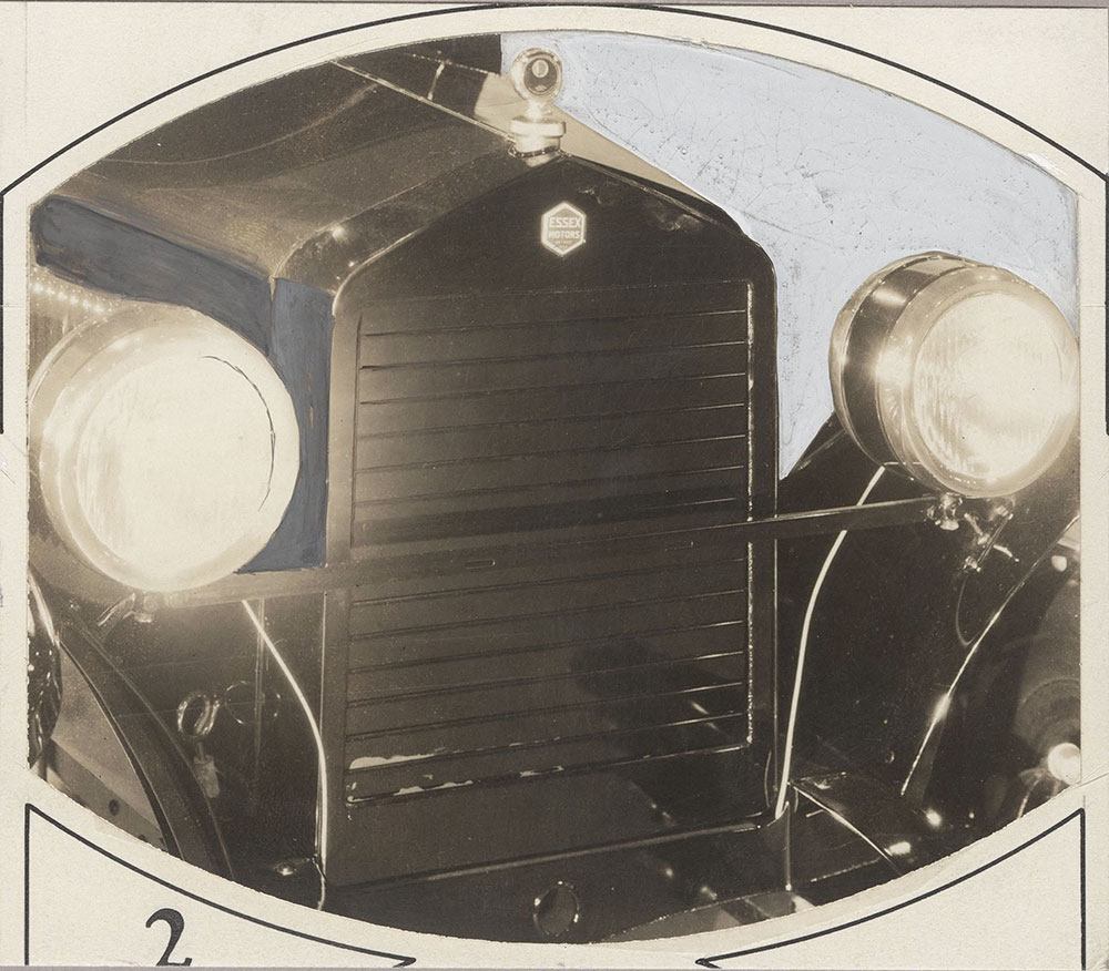 Essex 1924, detail of radiator, shutter, motometer and head lamps