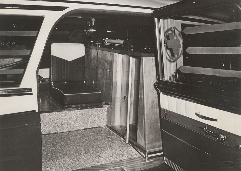 Eureka ambulance, side door, showing attendant's seat