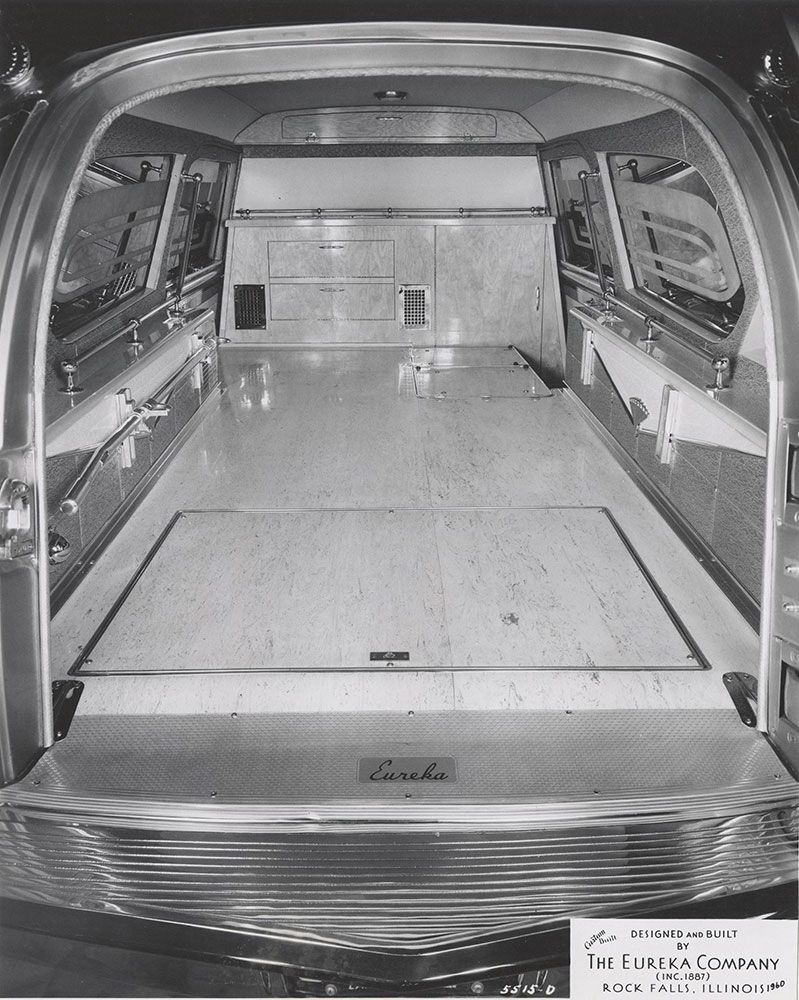 Eureka Company, rear compartment of funeral car: 1960