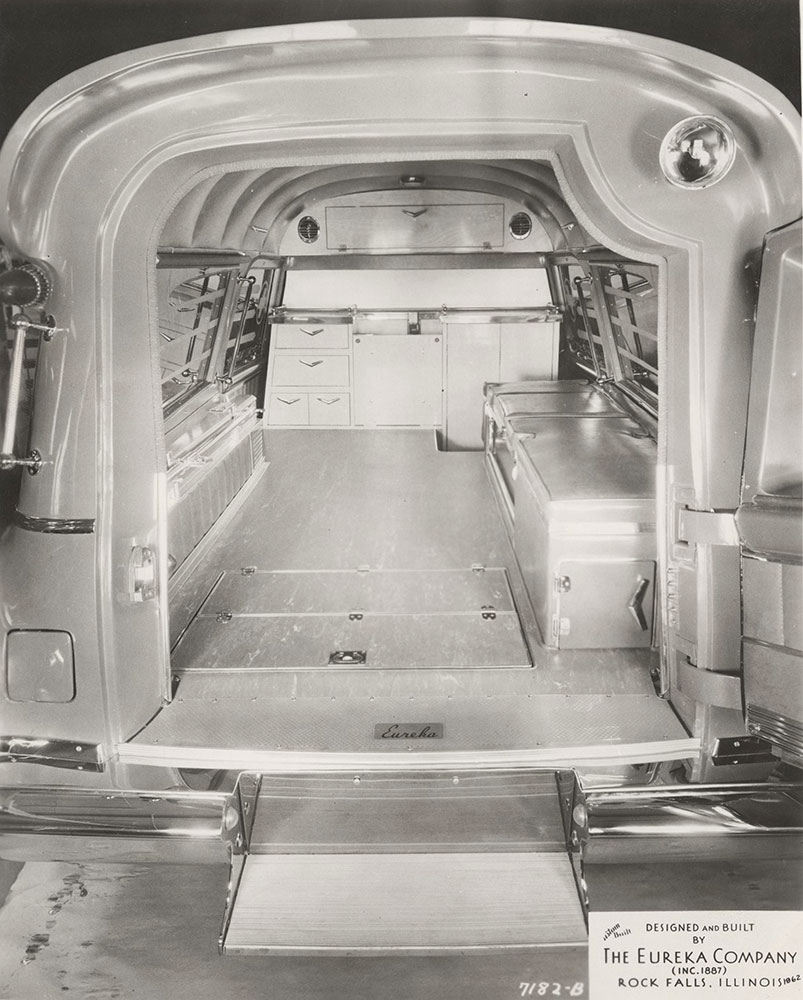 Eureka Company, high top ambulance, showing rear compartment 1962