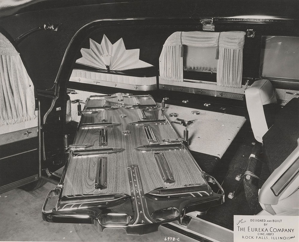 Eureka Company, three-way table in landau funeral car:  1962