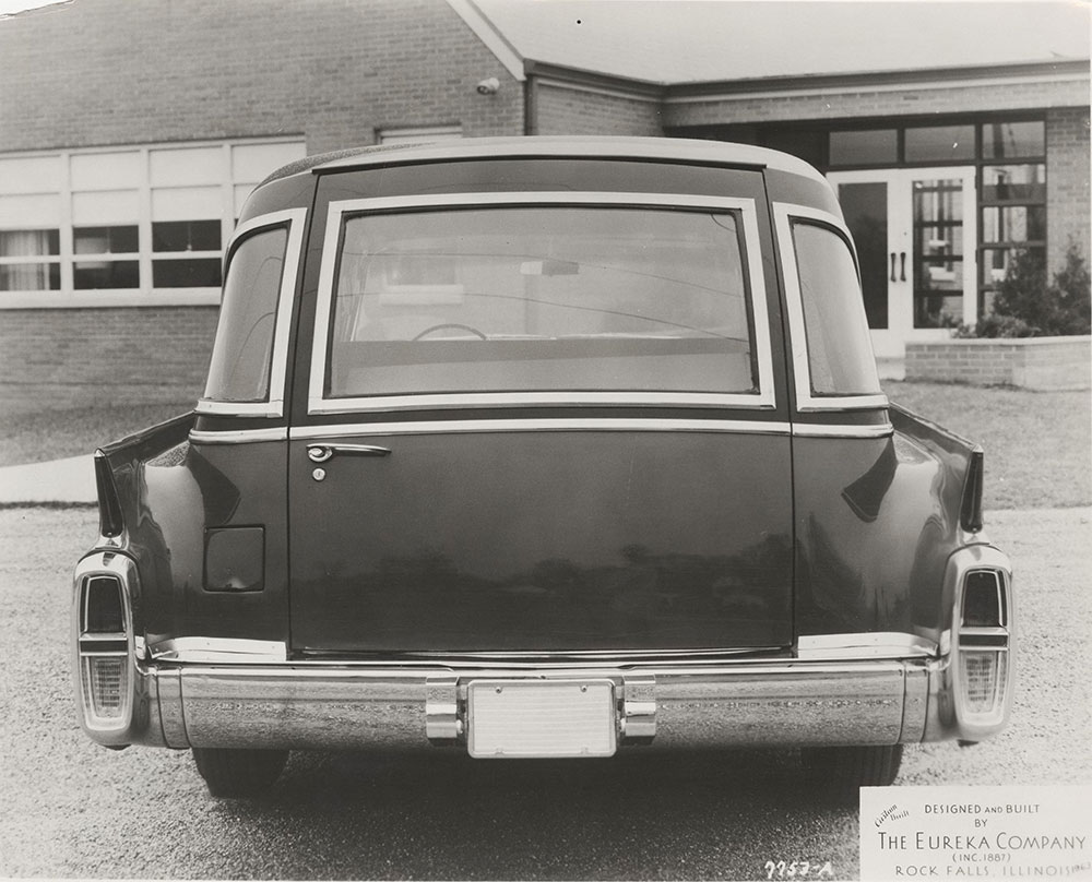 Eureka Company, Cadillac funerla car, showing rear styling:  1963