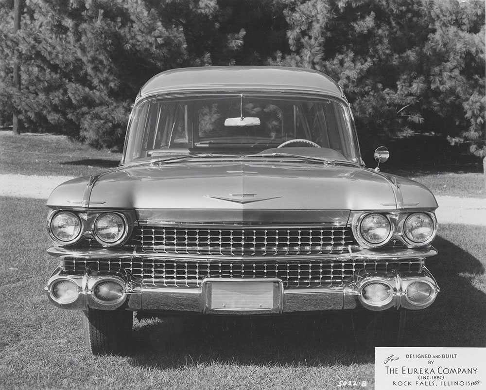 Eureka Company Cadillac funeral car, front view: 1959