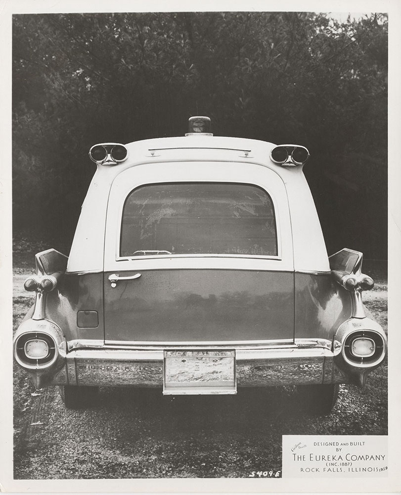 Eureka Company, rear view Cadillac ambulance: 1959
