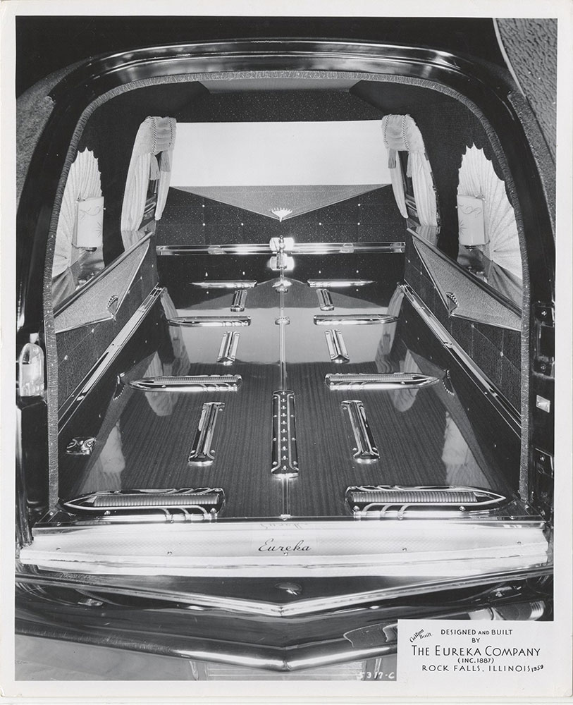 Eureka Company, rear compartment of funeral car; 1959