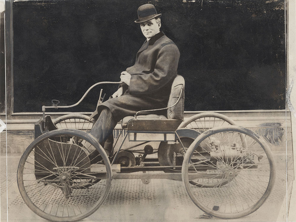 Henry Ford with his first car, Quadricycle
