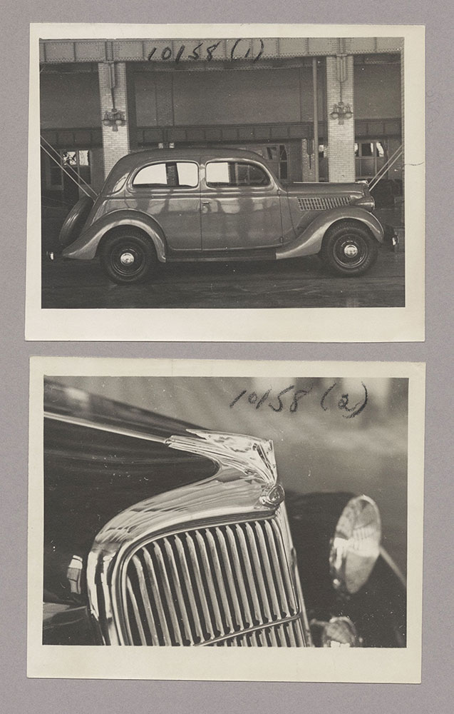 Ford V-8 Deluxe Tudor Sedan (top),and V-8 hood ornament (bottom) - 1935