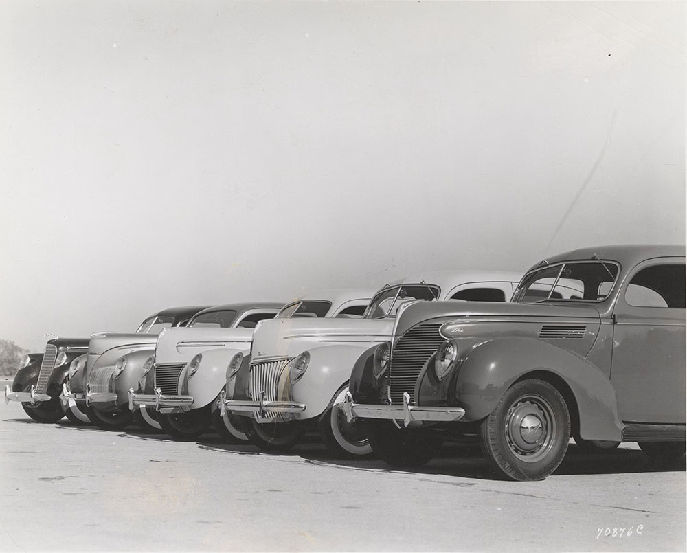 Left to Right: Lincoln Model K, Lincoln Zephyr, Mercury, Ford DeLuxe, and Ford - 1939
