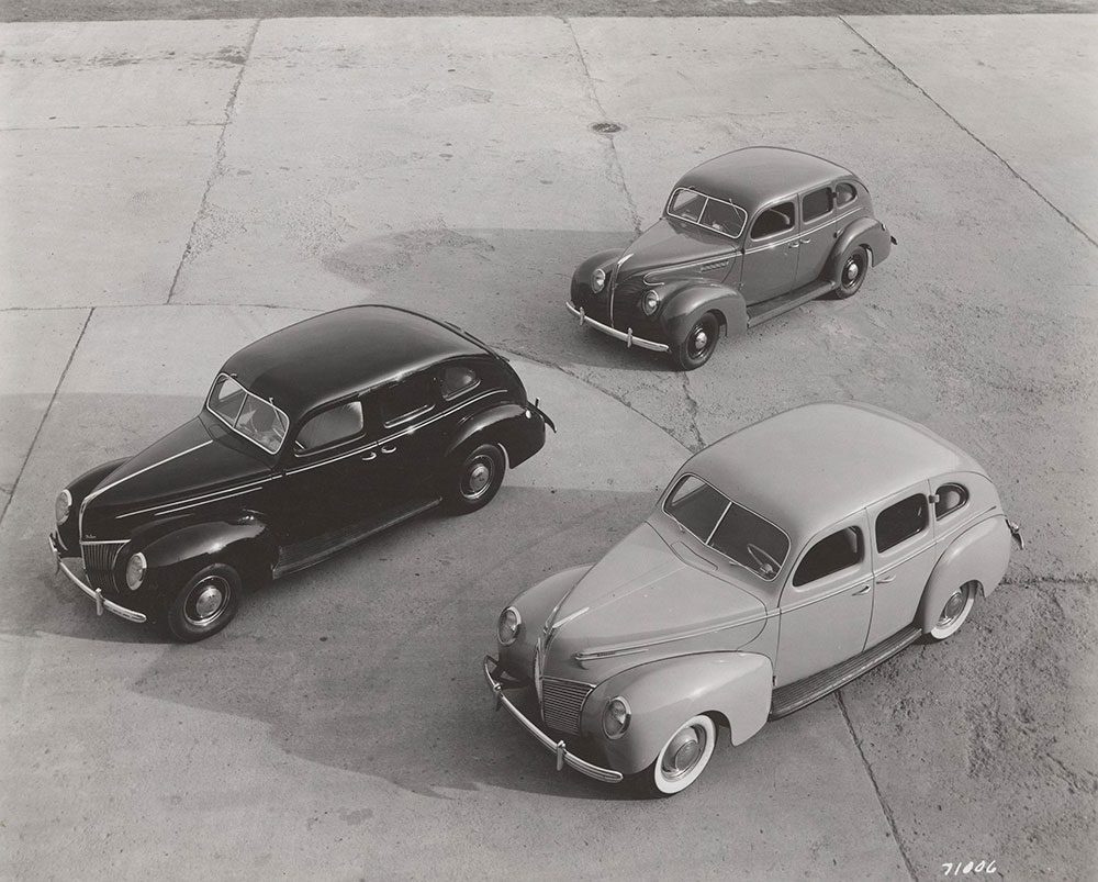 Left to Right: Ford Deluxe Fordor Sedan, Ford Fordor Sedan, Mercury Fordor Sedan (lower), factory mockup - 1939