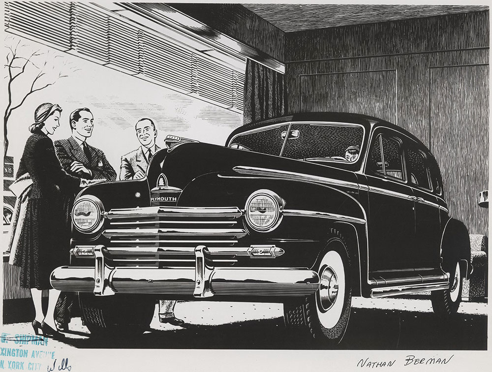 Plymouth four-door sedan, rendering by Nathan Berman: 1946