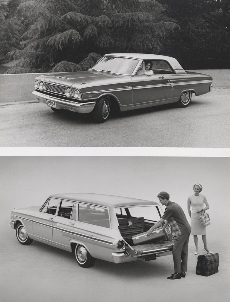 Ford Fairlane, 500 two-door sports coupe (top), 500 Custom station wagon (bottom) - 1964
