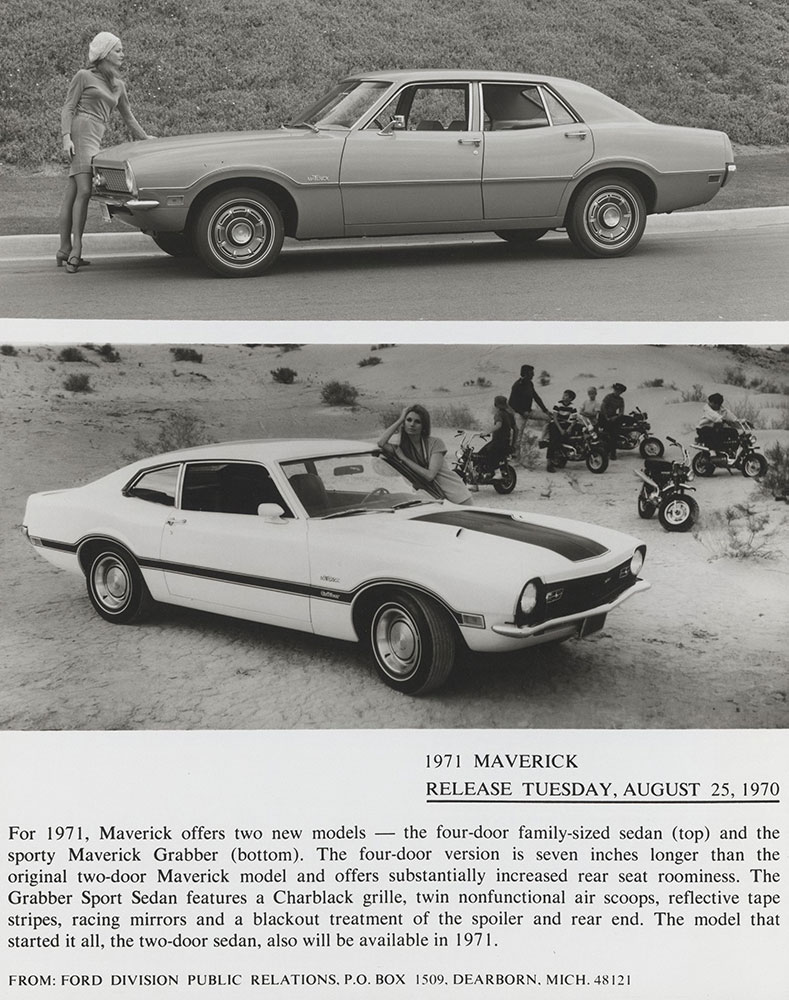 Ford Maverick four-door sedan (top), Maverick Grabber (bottom) - 1971