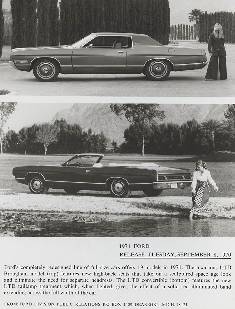 Ford LTD Brougham (top), LTD convertible (bottom)- 1971