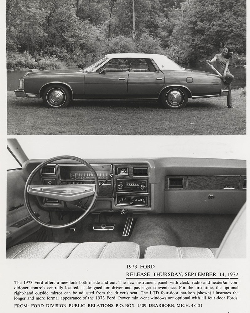 Ford LTD four-door hardtop (top), interior (bottom) - 1973