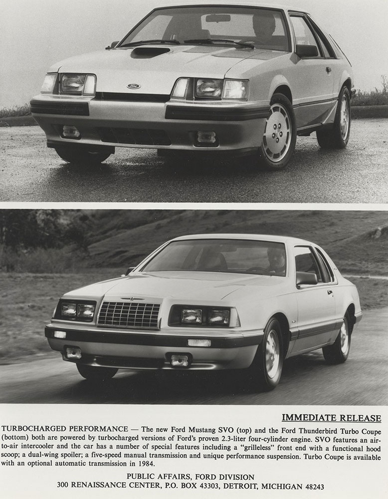 Ford Mustang SVO (top), Ford Thunderbird Turbo Coupe (bottom) - 1984