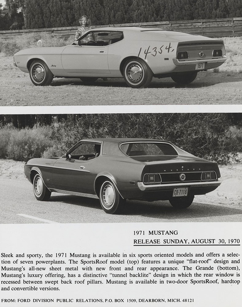 Ford Mustang SportsRoof (above), Grande (below) - 1971