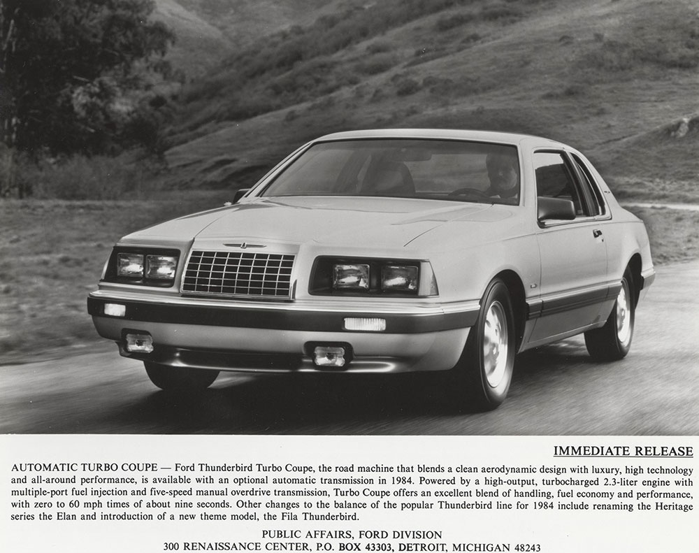 Ford thunderbird Elan fila Turbo Coupe folleto brochure 1984 estados unidos ao 