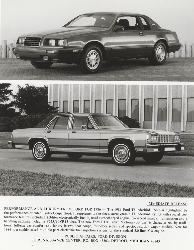 Ford Thunderbird (top), Ford LTD Crown Victoria (bottom) - 1986