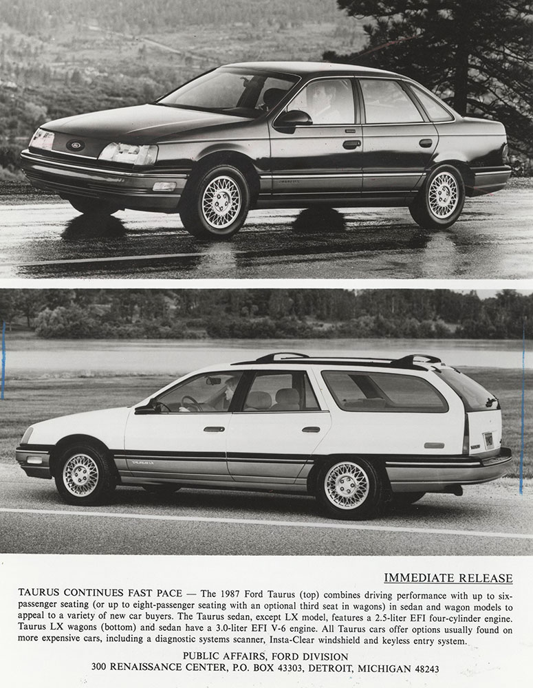 Ford Taurus sedan (top), Taurus LX wagon (bottom) - 1987