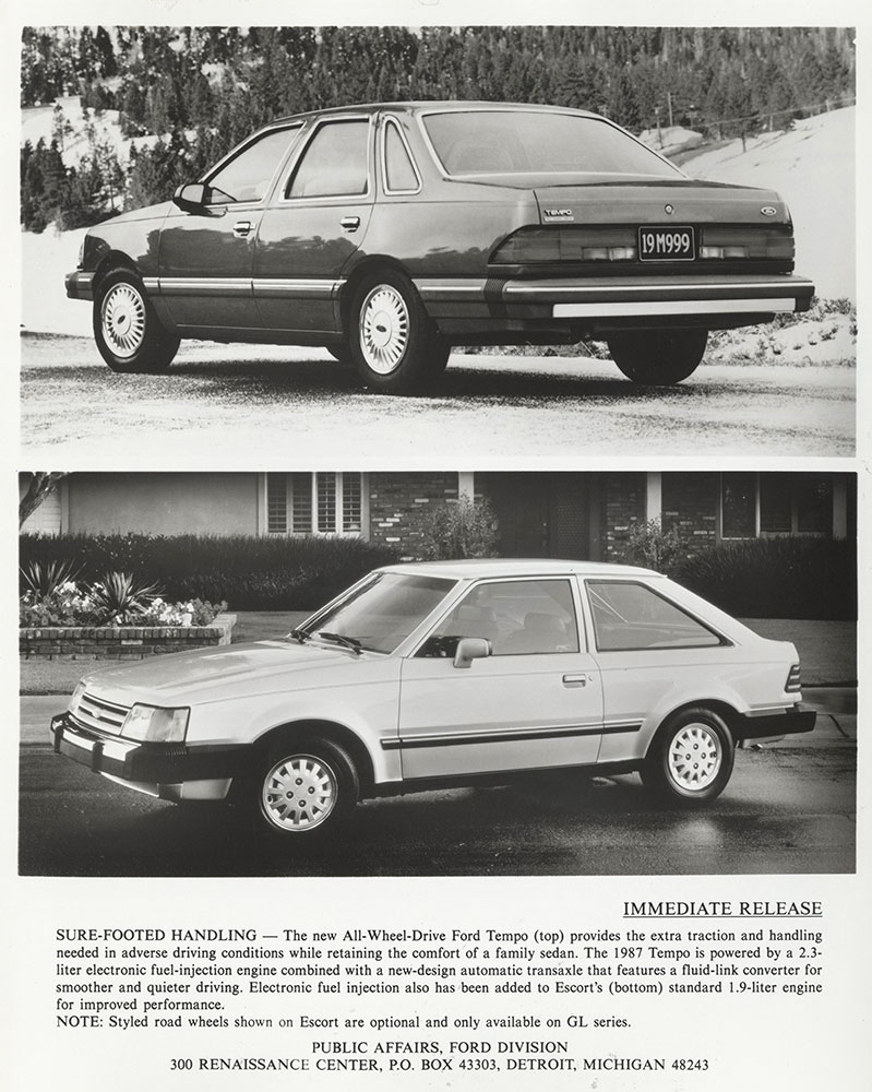 Ford All-Wheel-Drive Tempo (top), Ford Escort (bottom) - 1987