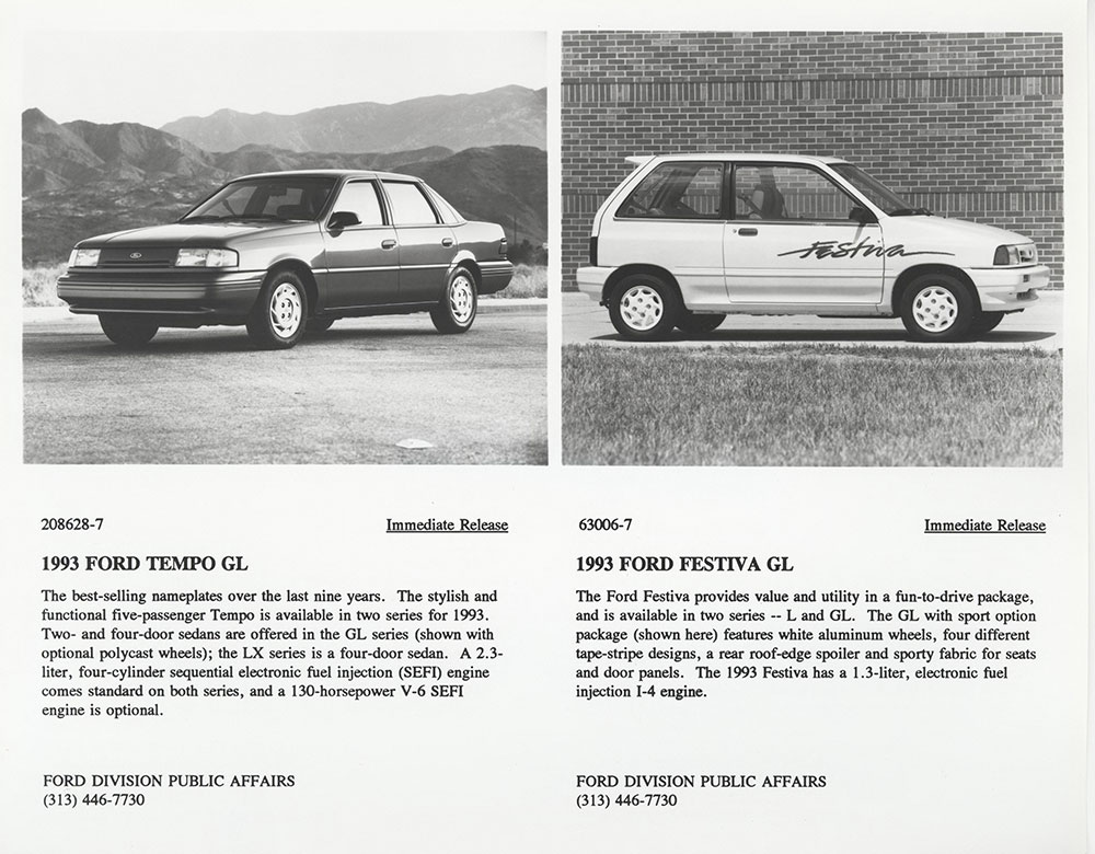 Ford Tempo GL (left), Ford Festiva GL (right) - 1993