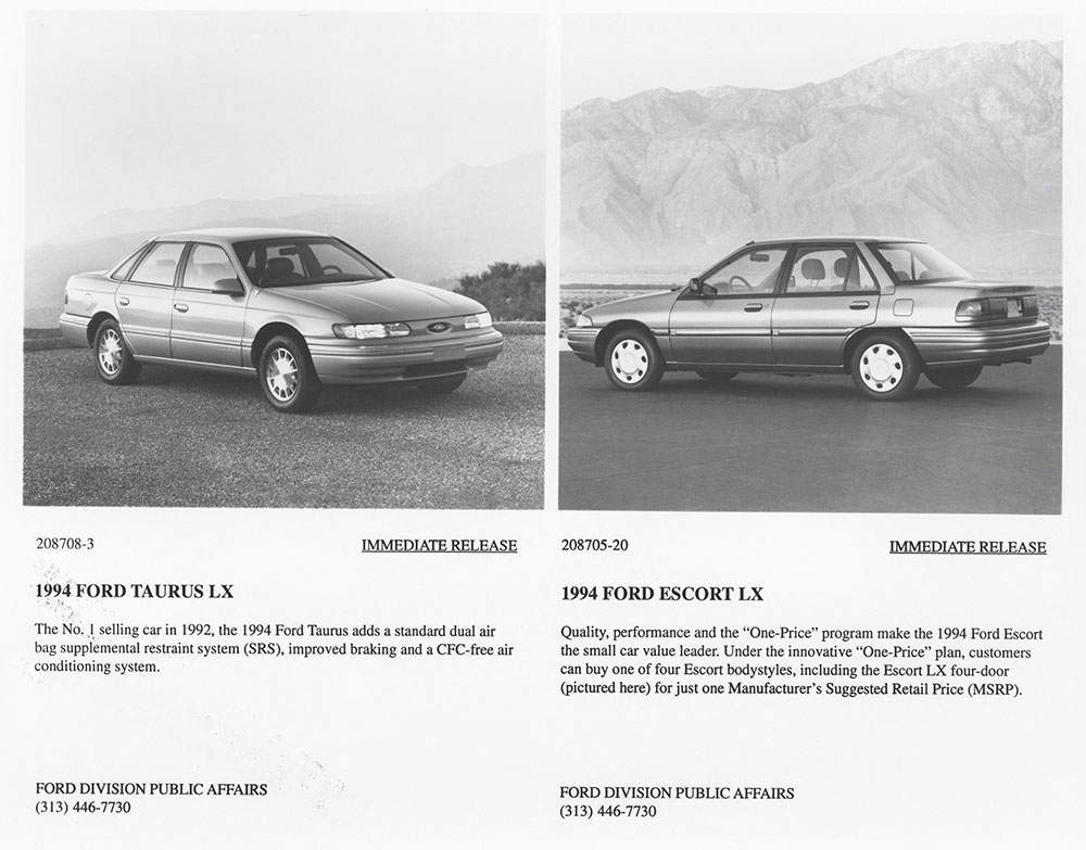 Ford Taurus LX (left) and Ford  Escort LX - 1994