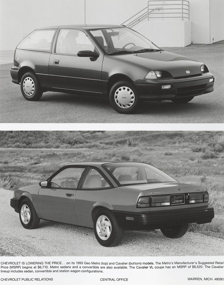 Chevrolet 1993 models - Geo Metro (top),  Cavalier (bottom)