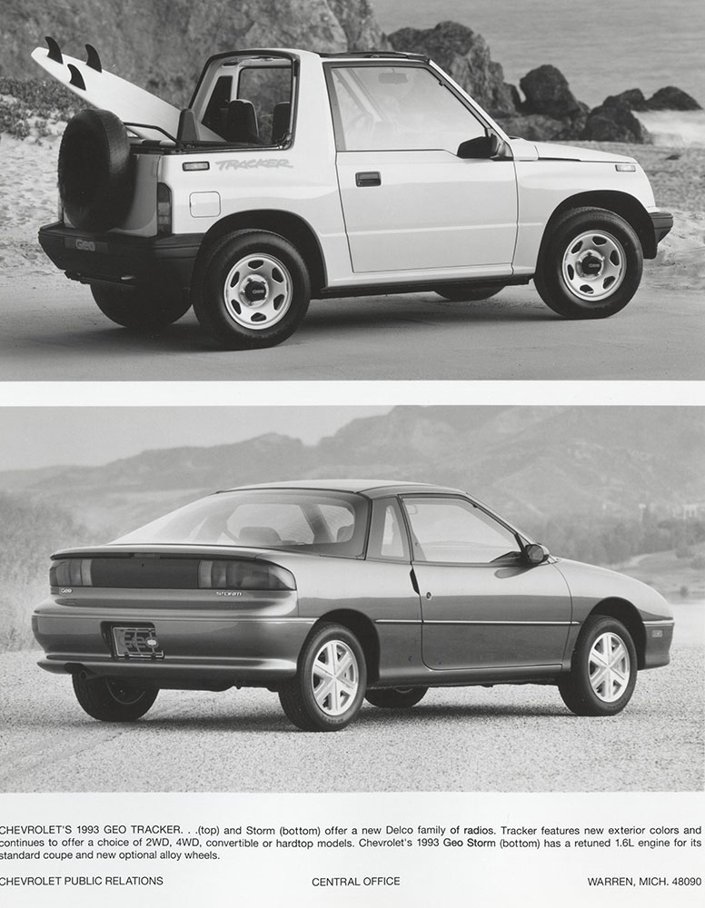 Chevrolet's 1993 Geo Tracker (top), Geo Storm (bottom)