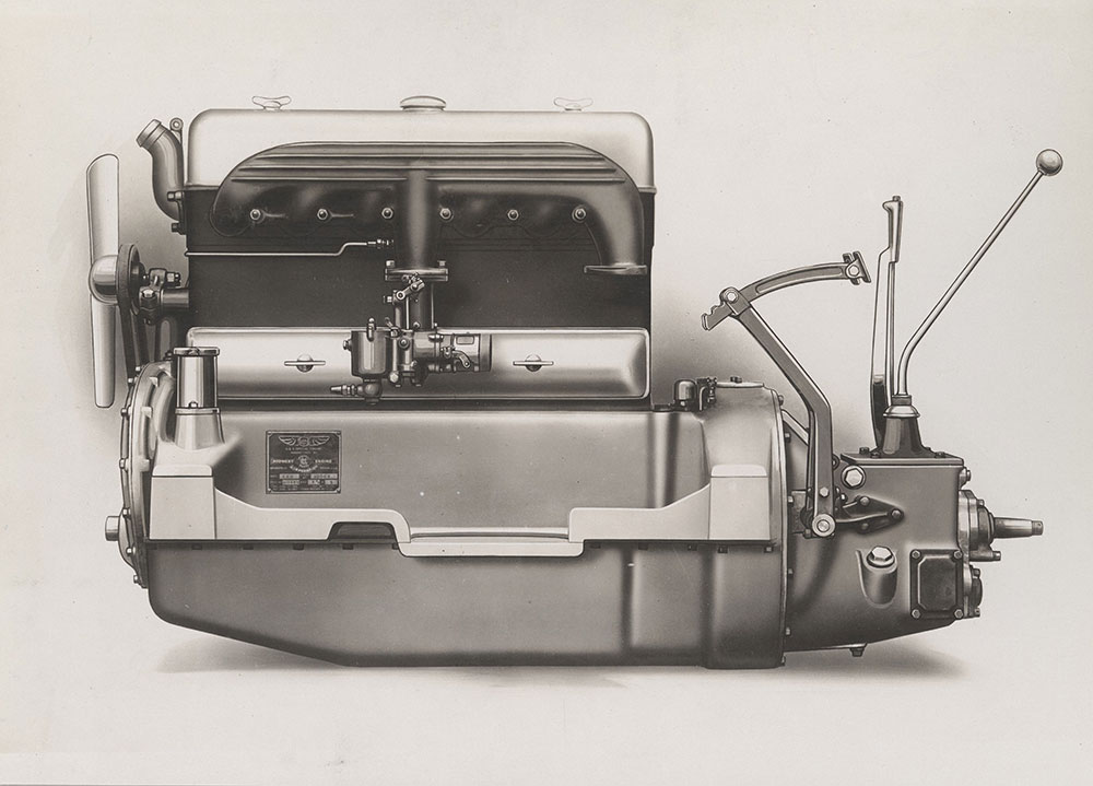 H.C.S. Series IV, model 6, Motor - left side view, showing manifolds and carburetor. 1923
