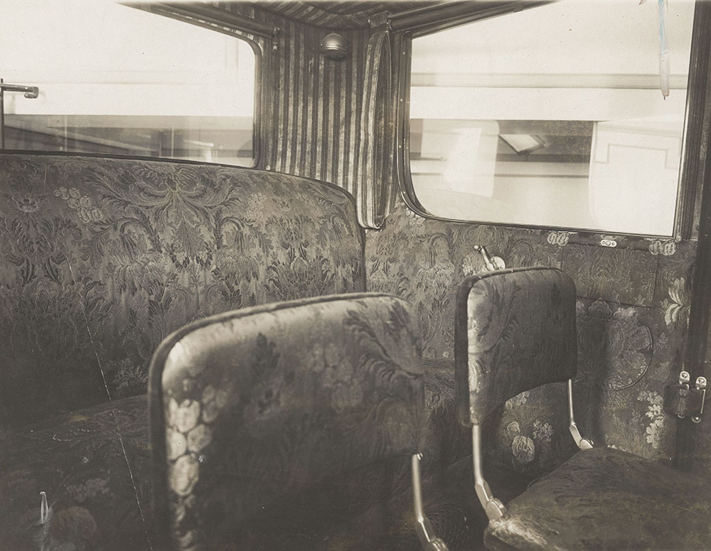 Hudson, interior of Limousine showing upholstery, probably Model 33 ca. 1912